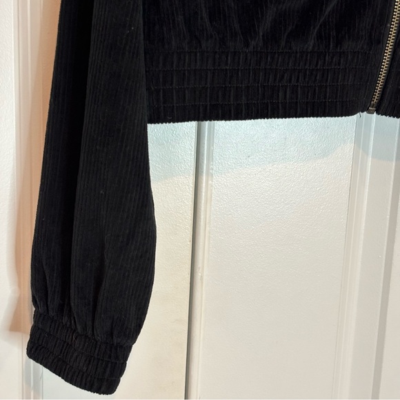 Aerie Groove On Black Ribbed Velour Flap Pocket Zip Front Jacket XS - Picture 5 of 11